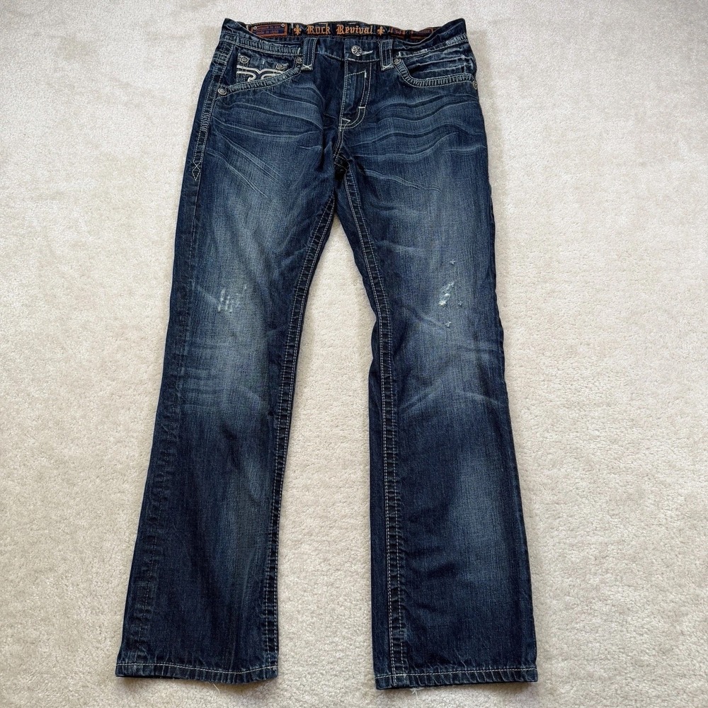 Rock Revival Timothy Straight Jean Mens 36x32 (34 Tagged) Thick Stitch